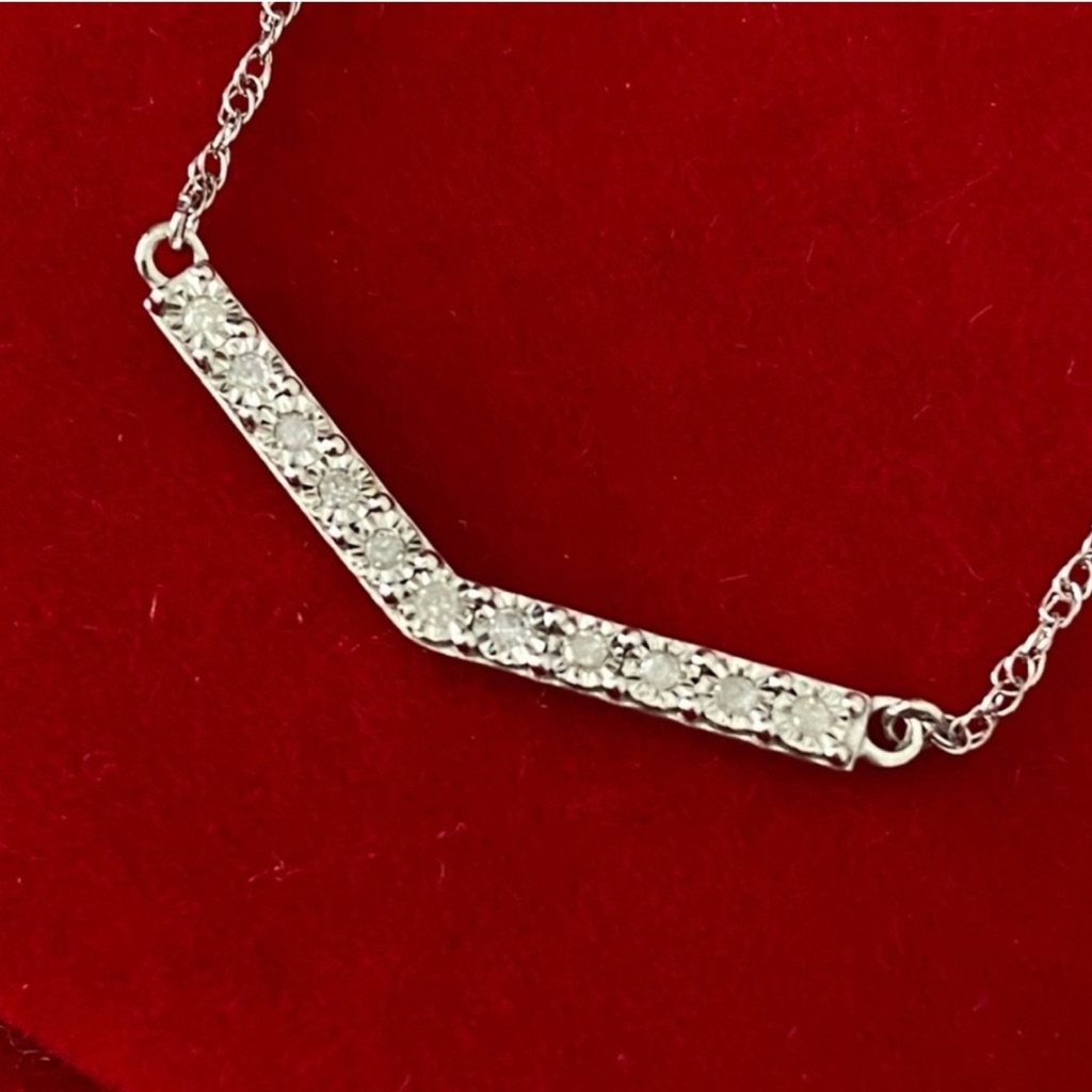 Nwt Sterling Silver Genuine Diamond Chevron Necklace 1/10 Cttw